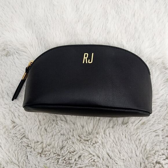 Madewell Black Leather Makeup Pouch Travel Cosmetic Bag Monogrammed RJ NWT - Picture 1 of 11